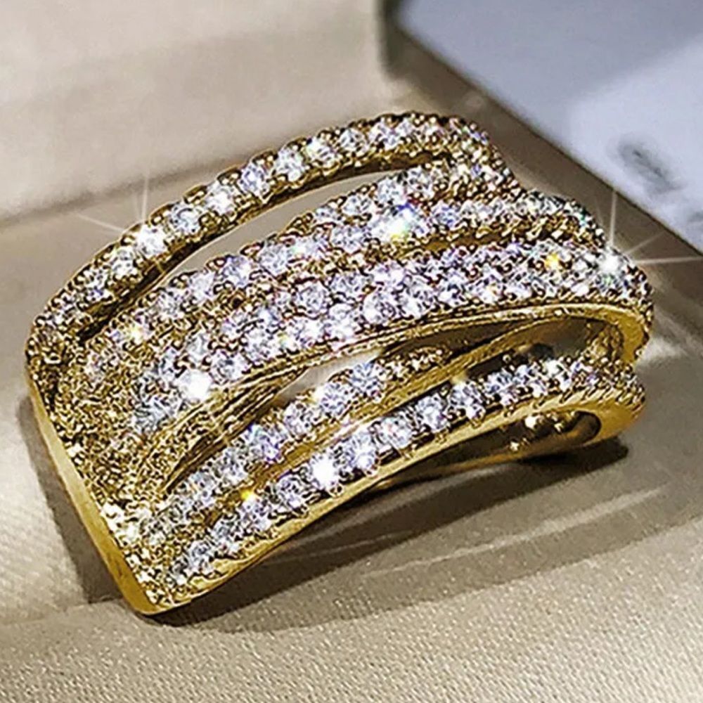 - 💛18k Gold Wide Band Micro Pave Cz Diamond Crisscross stacked Diamond Ring